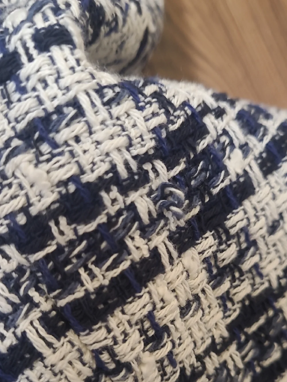 ZARA Navy and White Tweed Double-Breasted Crop Blazer